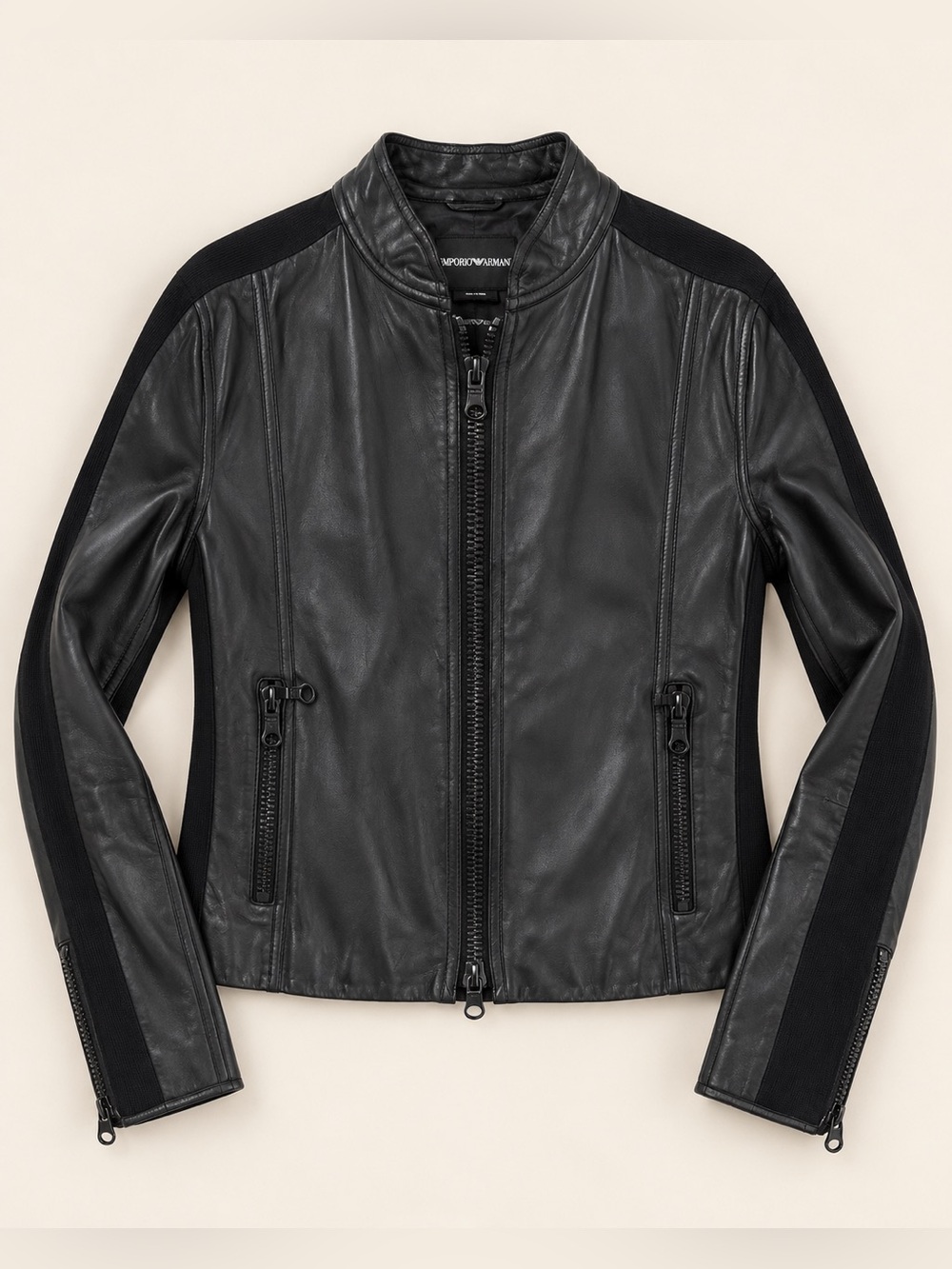 Emporio Armani Men’s Black Leather Biker Jacket IT 50 US M